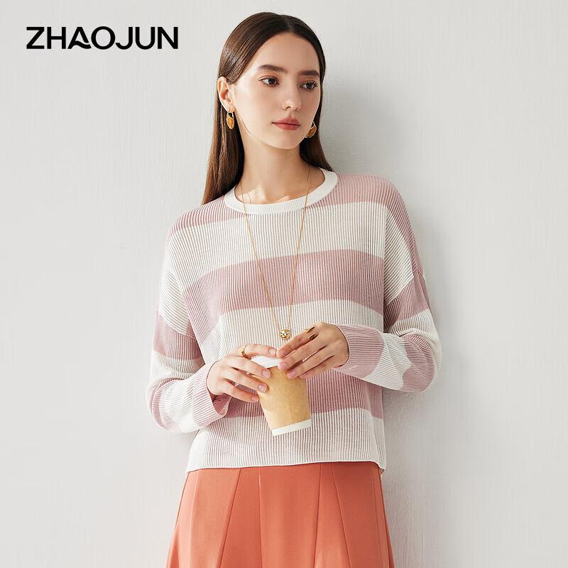 Zhaojun Women's Striped Mulberry Silk Blend Long-Sleeve Knit Top
