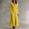 Women's Fashionable Casual Cotton-Linen Long-Sleeve Button-Down Dress