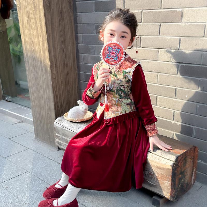 Red Princess Winter Dress for Girls - New Style Autumn/Winter Holiday Outfit