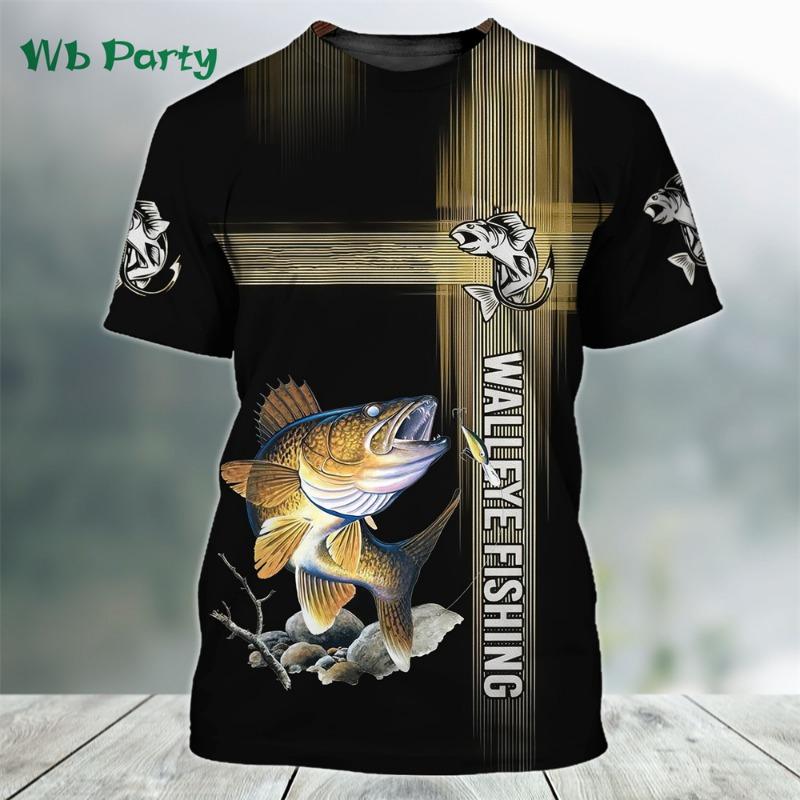 Men Shirts Graphic Tee Fish Print Short Sleeved T-shirt for Men Fish Graphic