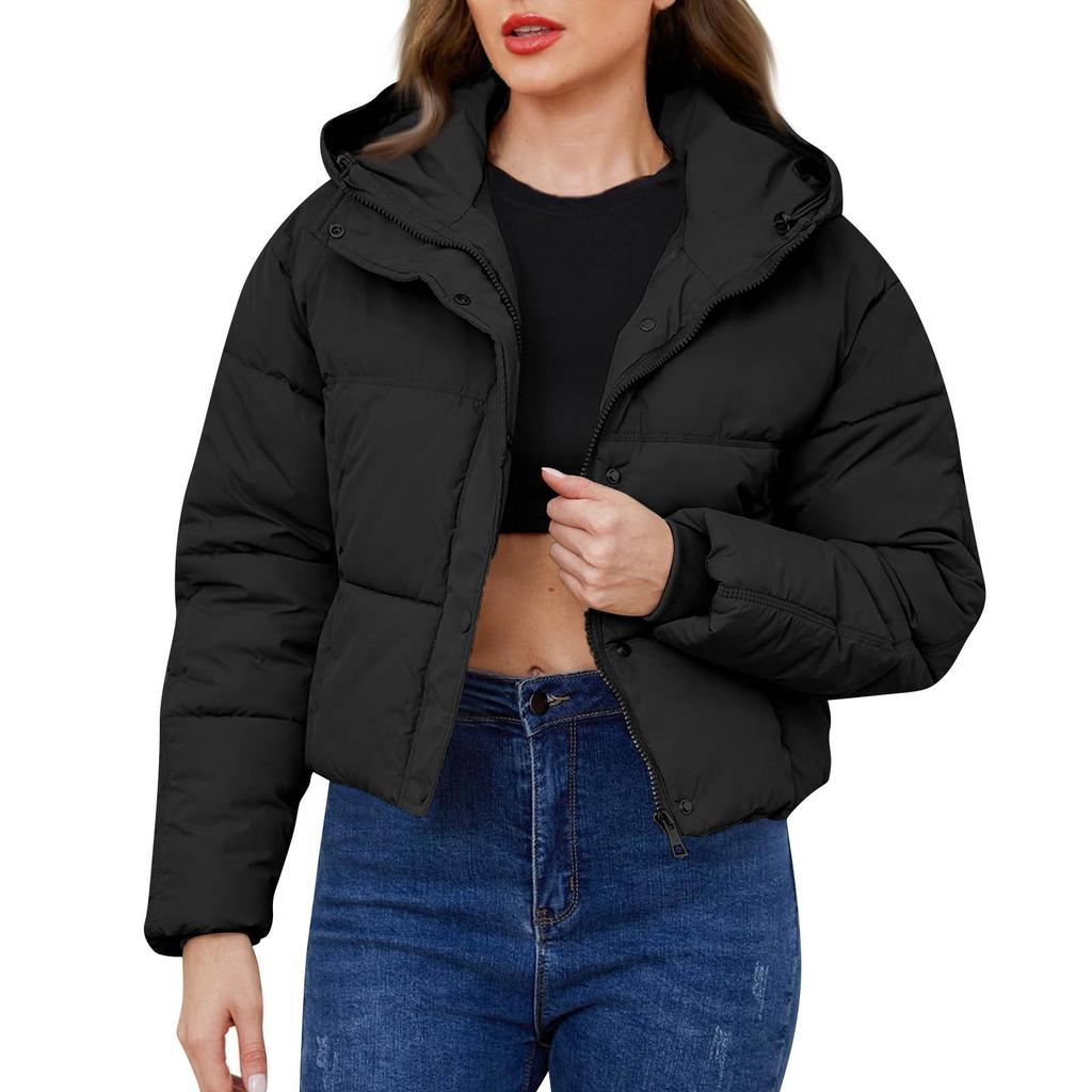 Abrigo de Algodón de Color Sólido para Mujer Manga Larga Cuello Alto Cálido Holgado