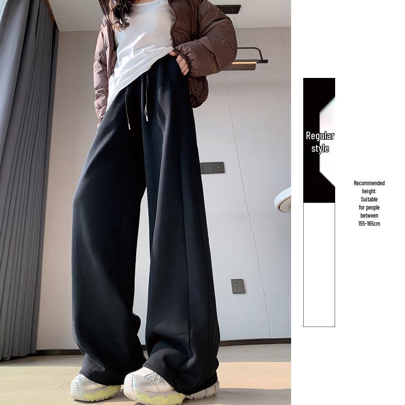 Women's Off-White High-Waisted Wool Wide-Leg Pants - Autumn/Winter 2025, Warm Slimming Floor-Length Casual Trousers