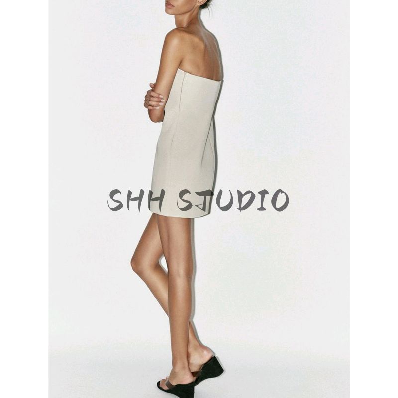 Summer New Product Women's Clothes French Asymmetric Collar Jewelry Inlay Patchwork Lining Short Dress 4772344