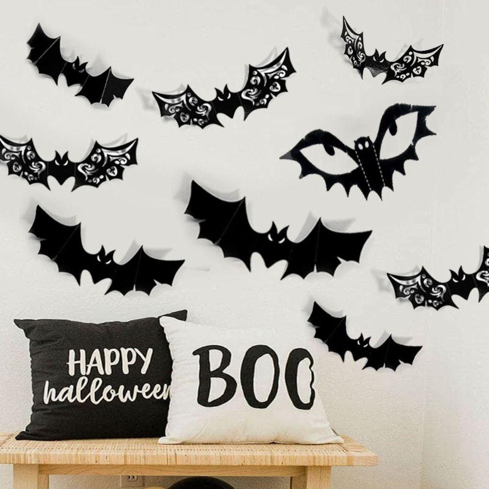 12pcs Black Bat Wall Sticker Realistic Spooky Bat Decal Art Decals 3D Bats Sticker Bar