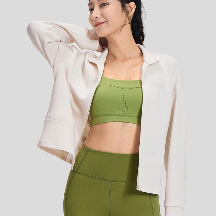 SAUCONY Solid Color Zip Neck Long Sleeve Jacket Women Jackets Milk-Cloud SC1230012DY-GE75