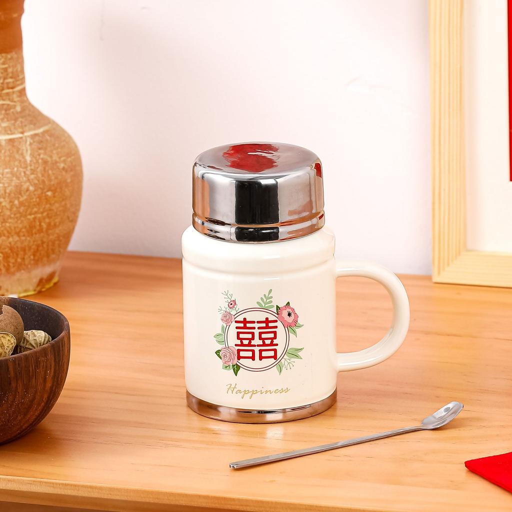 Retro Electroplated Silver High Value Festive Ceramic Cup Wedding Gift Ceramic Cup Large Capacity Water Cup