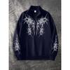 Herren Gothic Dunkel Bedrucktes Kurzer Reißverschluss Sweatshirt Slim Fit, Stehkragen Lässiger Stil, Leicht Dehnbarer Stoff