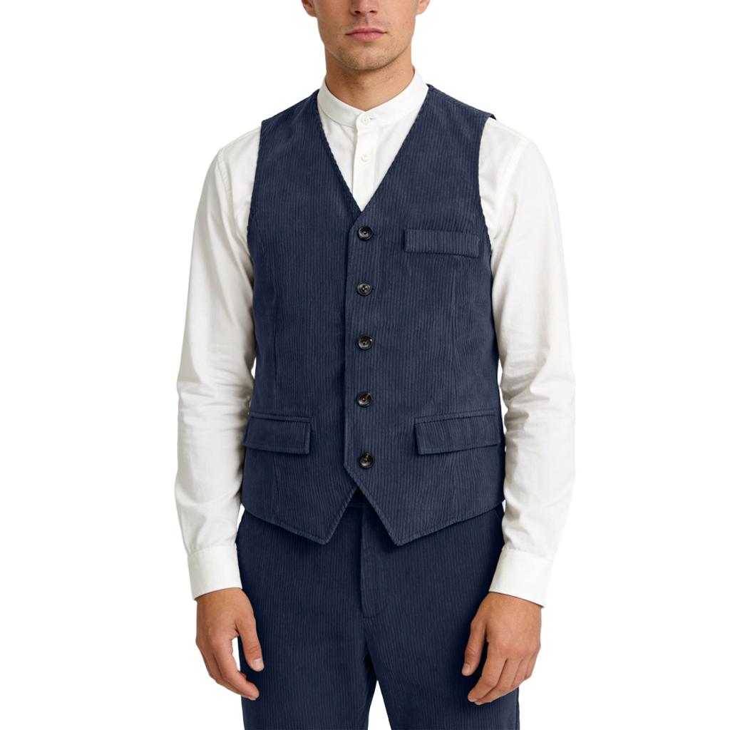 Corduroy Gilet For Men Retro Button Down Waistcoat Smart Casual Cord Vest Lightweight Outerwear