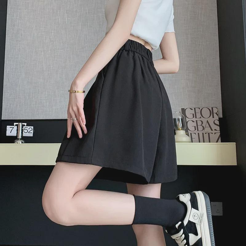 Women's Khaki Pleated A-Line Culotte Shorts - 2024 Summer Fashion Wide-Leg Style