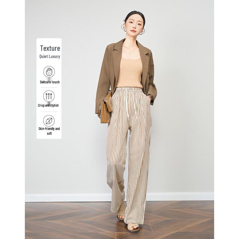 Demana Cloud Cotton Blend Striped Wide-Leg Casual Pants S