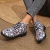 Fashion Woman Lace-up Short Leather Boots 2025 New Fashion Platform Shoes Trend Punk Leather Fashion Christmas Print Botas Plus Size 42