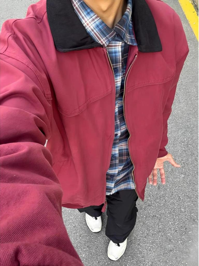 Men's Retro Lapel Workwear Jacket - Spring/Autumn Loose Fit Trendy Outerwear
