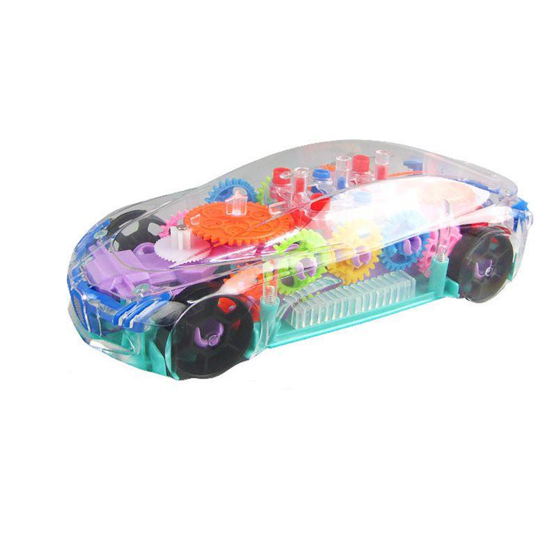 Electric Transparent Gear Led Light Music Car Model For Kids' Educational Toy Gift