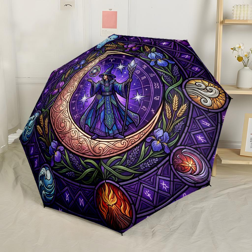Magical Cosmic Meditation Outdoor Automatic Umbrella Compact 8-Rib Lightweight Sturdy Construction All-Season Umbrella for Travel Fashion Lovers