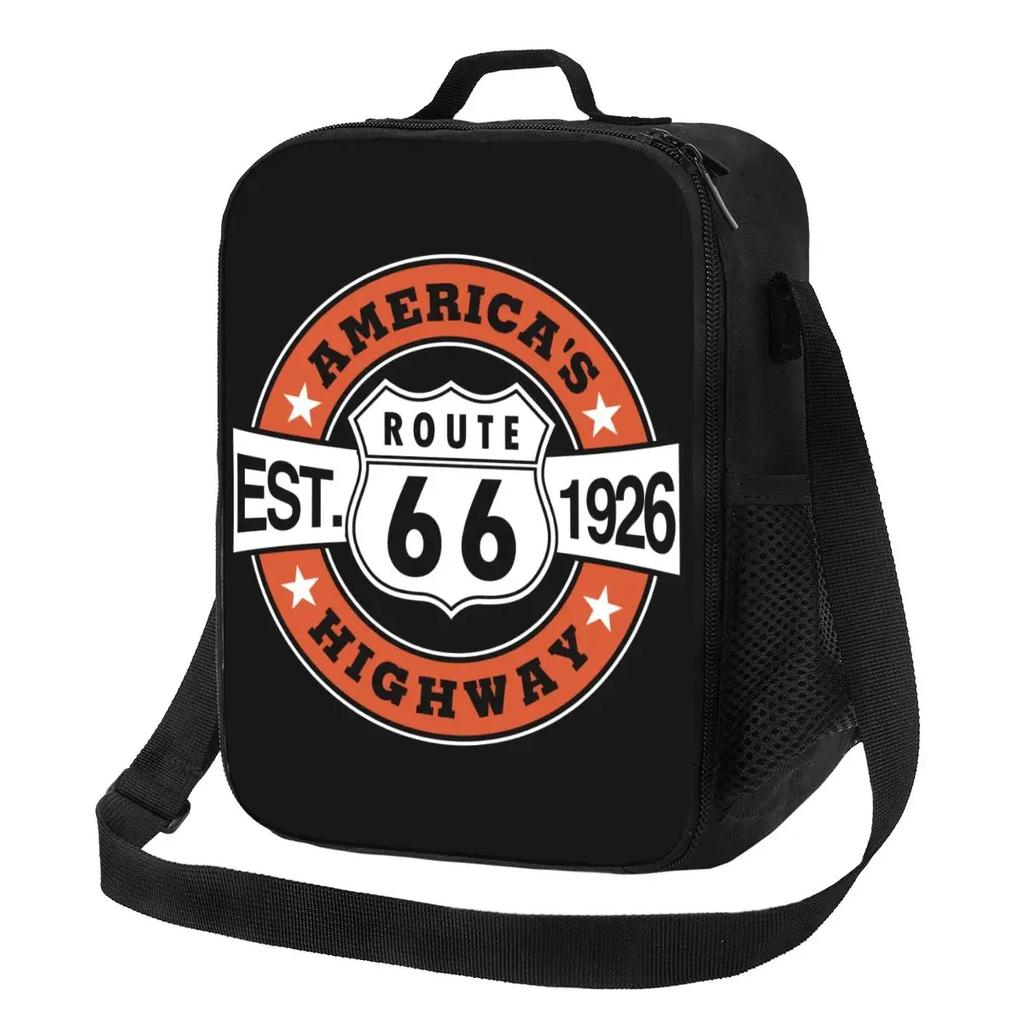 Motorcycle Ride Route 66 Insulated Lunch Bags for US Numbered Highways Resuable Thermal Cooler Food Lunch Box Work School Travel