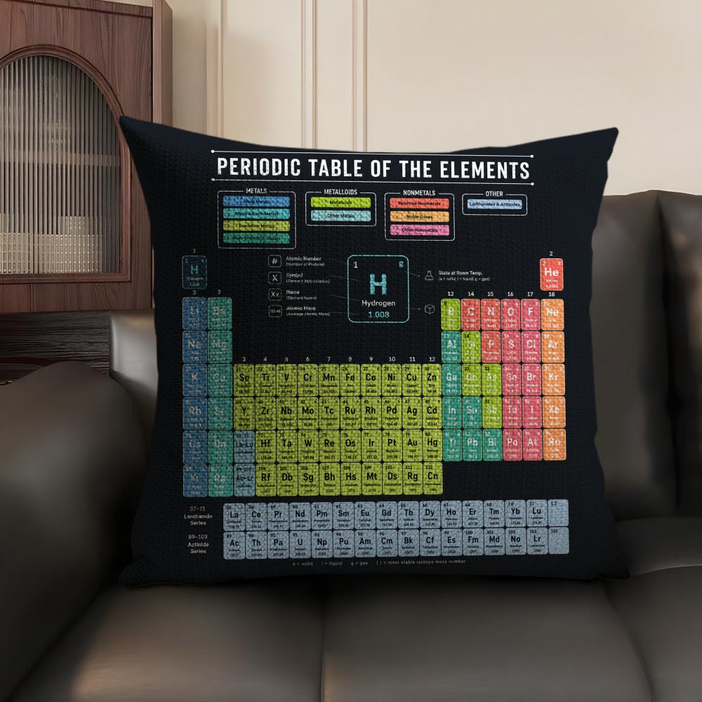 Periodic Table Chemistry Elements Cushion Cover Linen Organic Fabric DoubleSided Printing Sofa Home Decor Gift Pillow Case