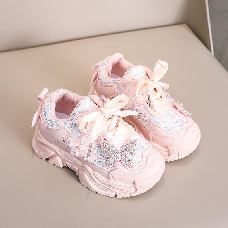 

Туфли для бега с бантом для девочек новинка 2025 детские маленькие белые туфли весенне-осенние спортивные туфли дышащие кожаные спортивные туфли 21-25 5 pairs with one hand розовый