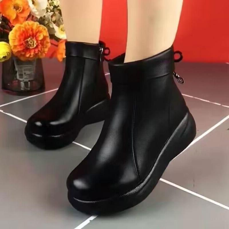 

Новые зимние теплые хлопковые ботинки Martin на толстой подошве с круглым носком, короткие ботинки-маффины с отворотами и утолщенной пушистой женской обувью 35 чёрный