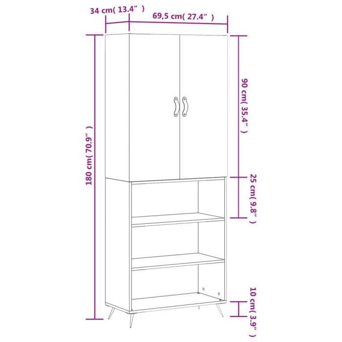 VidaXL Highboard Concrete Grey 69.5x34x180 Cm Engineered Wood 3196047
