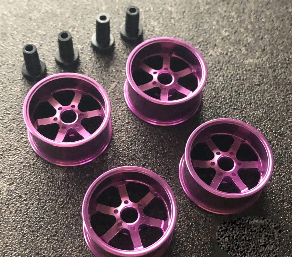 Mini 4WD Aluminum Set of 4 Deep Wheels, (Small Diameter, Rim, 6-Spoke) (Purple)