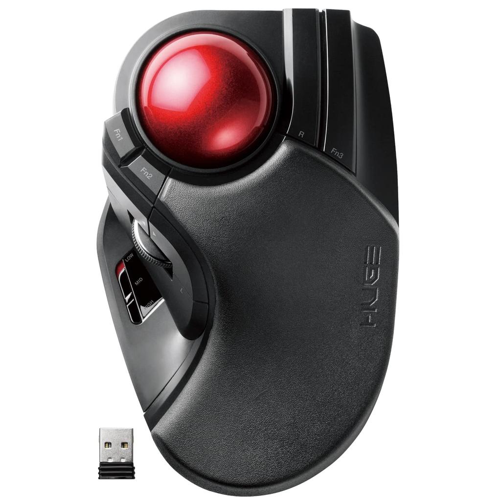 ELECOM Wireless Trackball Mouse with Receiver, 8 Buttons, Tilt Function, Black, Large Ball, M-HT1DRXBK