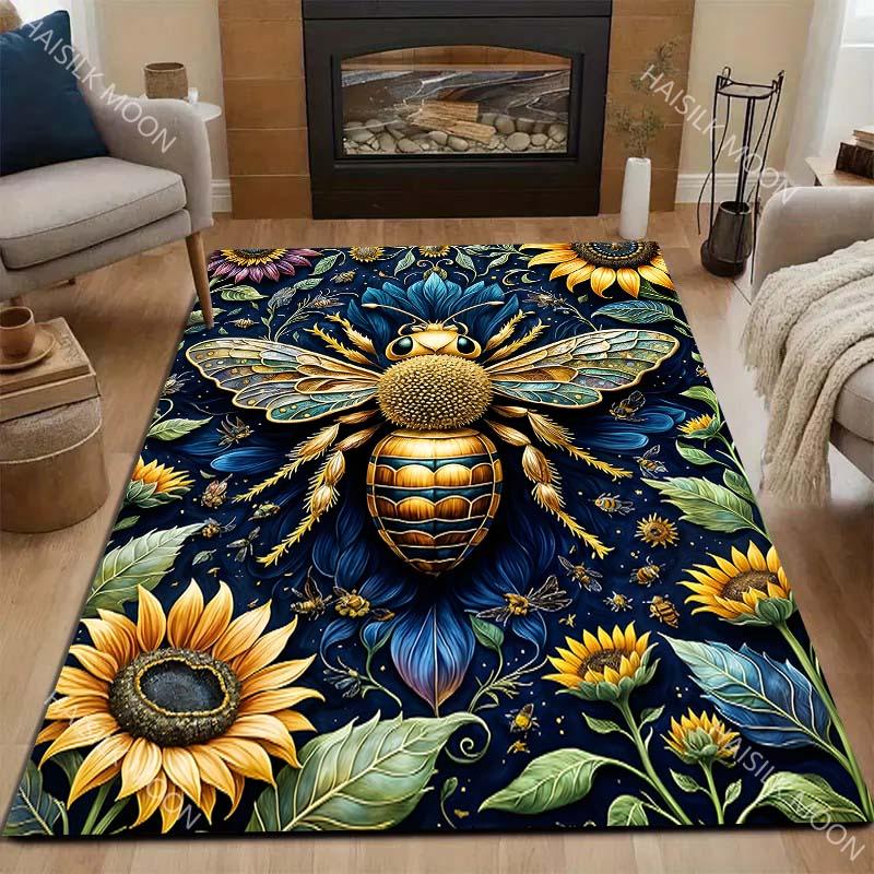 Multiple sizes Bee and Sunflower Pattern Carpet for Living Room Bedroom Sofa Home Decor Rus Non-slip Floor Mat Luxury Gift