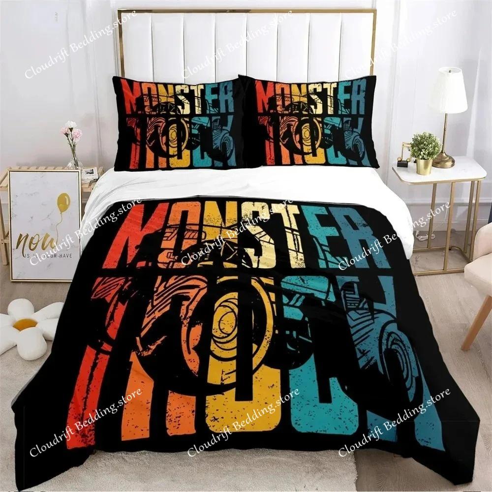 Monster Truck Duvet Cover Catroon Monster Jam Bedding sets Soft Quilt Cover and Pillowcases for Teens SingleDoubleQueenKing