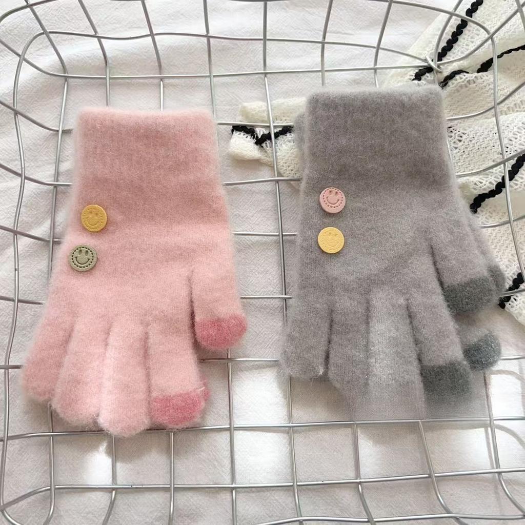 Children's Button Five finger Warm Korean Style Smiling Baby Woolen Knitted Hand for Boys and Girls Students To Keep Warm
