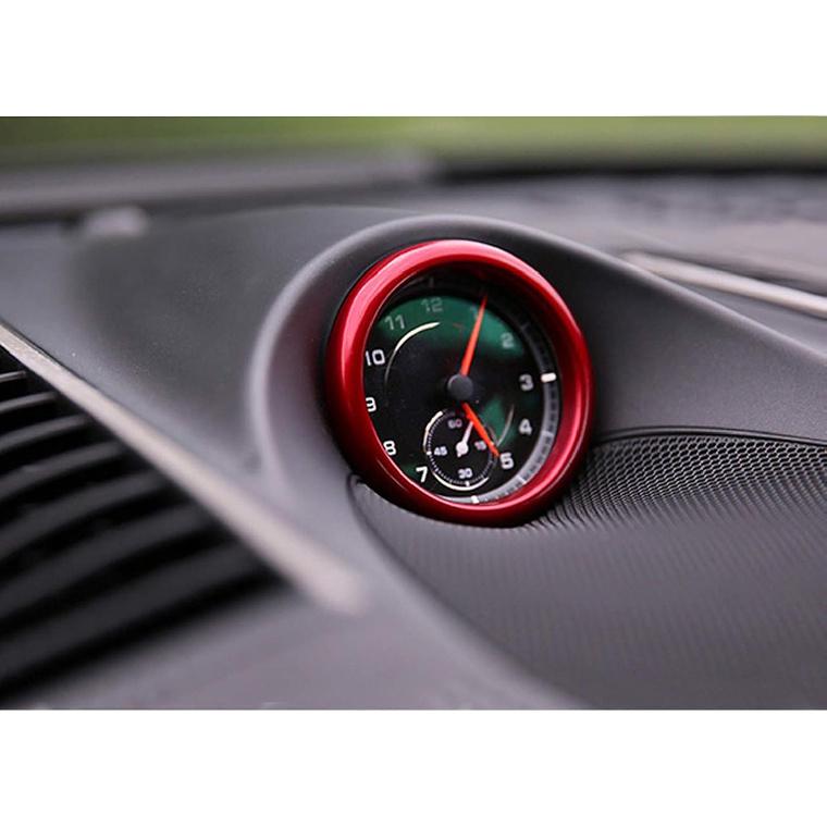 Dashboard Center Clock Surrounding Compass Cover Aluminum Ring Emblem Sticker for Porsche 911 718 Cayenne Macan Panamera, etc.(Red)