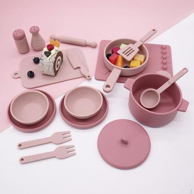 14 stück Küche Spielzeug Kinder Kochen Spielzeug Topf und Pfanne Silikon Spielset