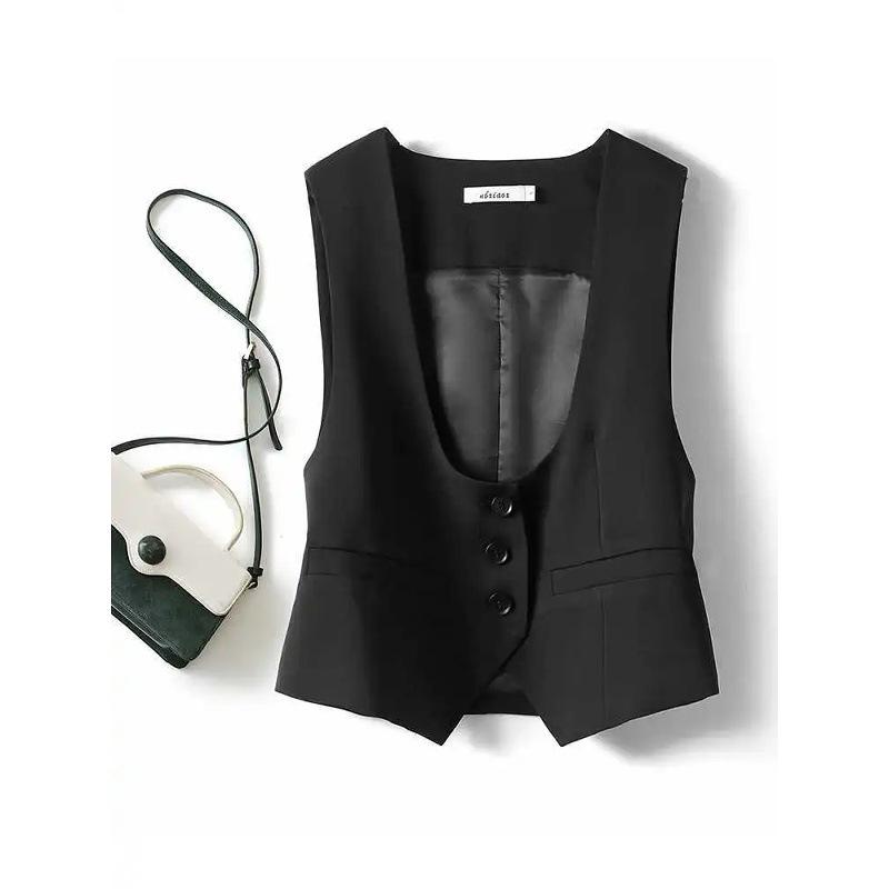 Women's Sleeveless Vest U Neck Slim Short Suit Vest Waistcoat