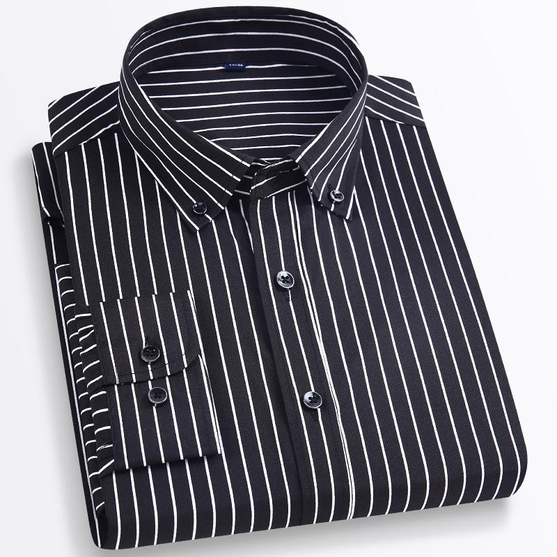 Men‘s Stylish Stretchy Striped Button-Down Shirt - Comfortable Long Sleeve Business & Casual Top - Color Block Design, Spring Summer