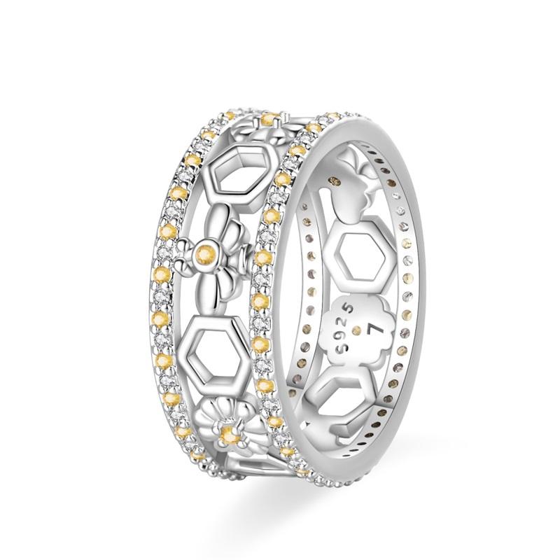 925 Sterling Copper Blue Ocean&Butterfly&Colorful Candy&Star&Retro Chain Wide Face Ring Ladies' Zircon and Accessories