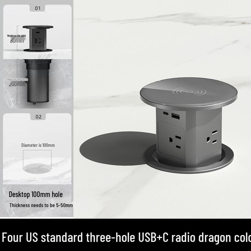 Priză verticală de alimentare wireless USB cu prize multiple, standarde SUA/Marea Britanie și suport Type-C