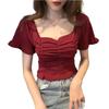 2025 Elegant French Puff Sleeve Square Neck Top - Subtly Stylish, Lightly Mature Summer Shirt for Women
