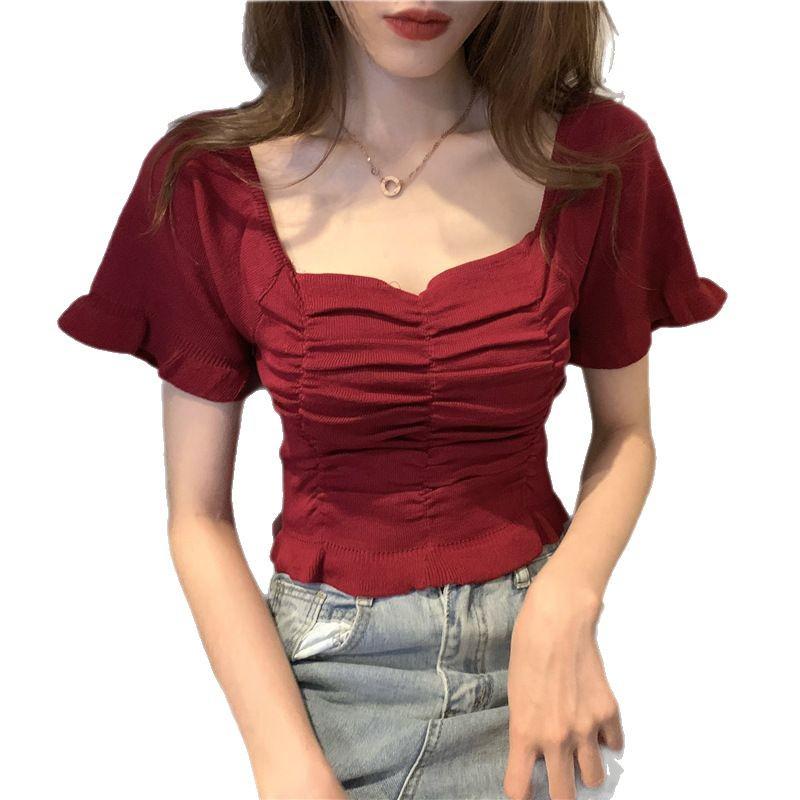 2025 Elegant French Puff Sleeve Square Neck Top - Subtly Stylish, Lightly Mature Summer Shirt for Women