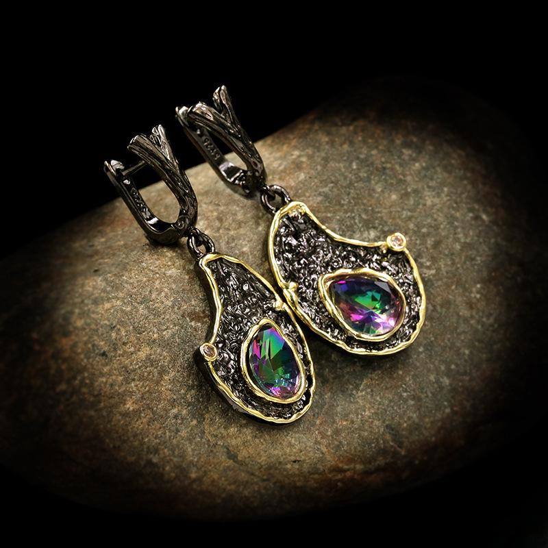 Orecchini da Donna in Stile Etnico Retrò a Diamante Esagerato Stile Esotico Incastonati con Cristallo Orecchini ad Anello Bicolore