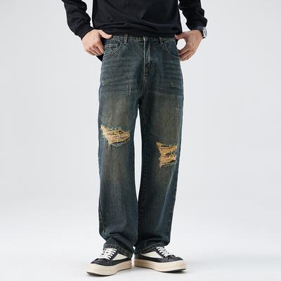 High Street Scimitar Jeans Men's Spring Loose Washed Old Wide Wide Legs Pants