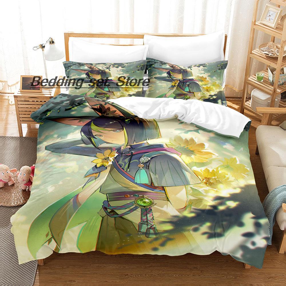 Kawaii Genshin Impact Tighnari Sängkläder Set Enkelt Twin Full Queen King Size Sängset Aldult Barn Sovrum Påslakanset