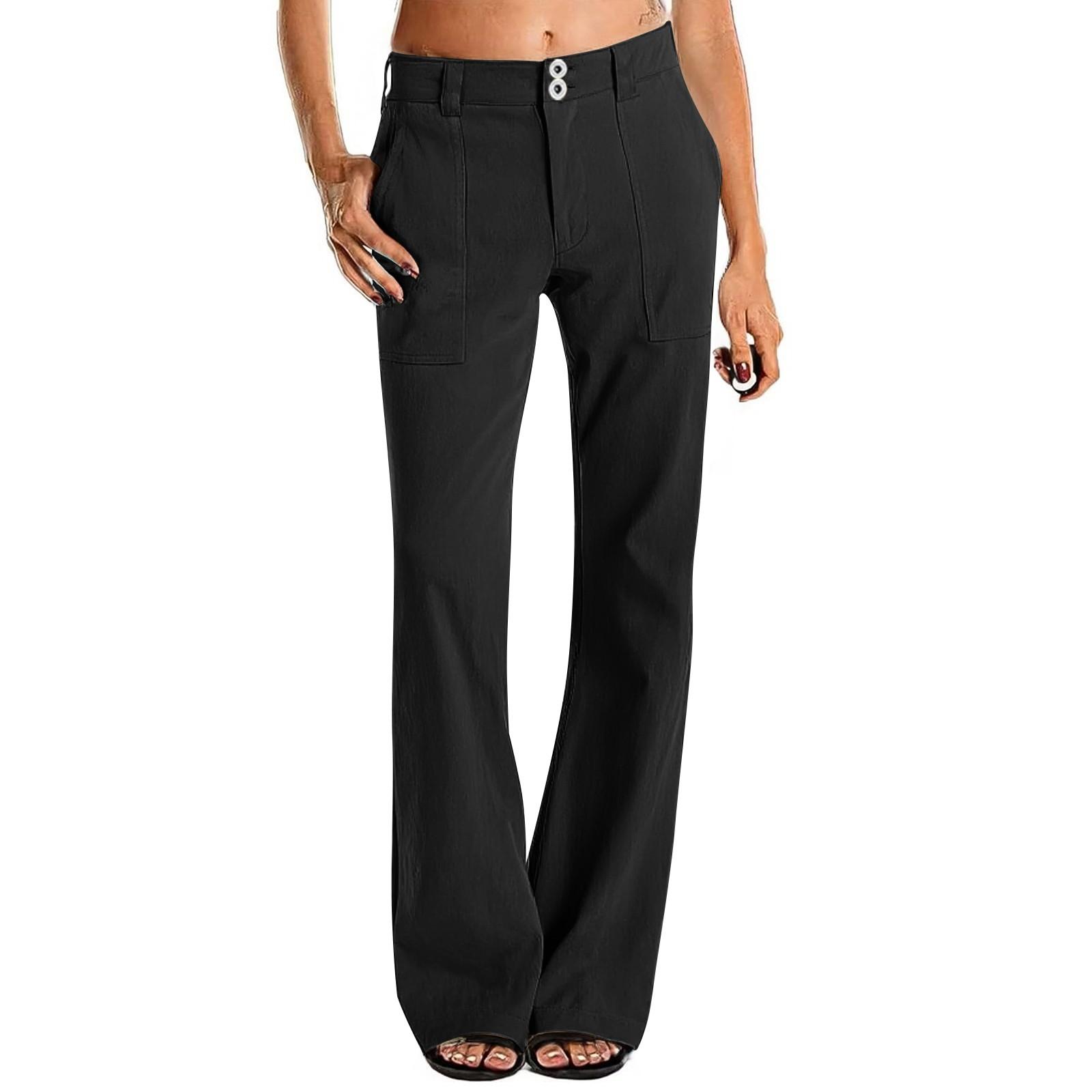 

Женские брюки карго широкие штанины расклешенные брюки для женщин двойная пуговица средняя посадка модные трендовые повседневные брюки XXL чёрный