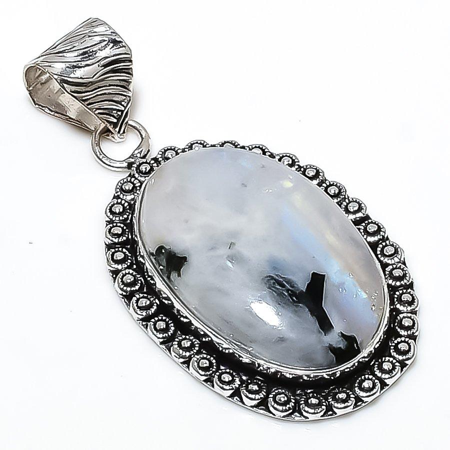 Rainbow Moonstone Gemstone 925 Sterling Silver Jewelry Pendant 1.97" SU-10685