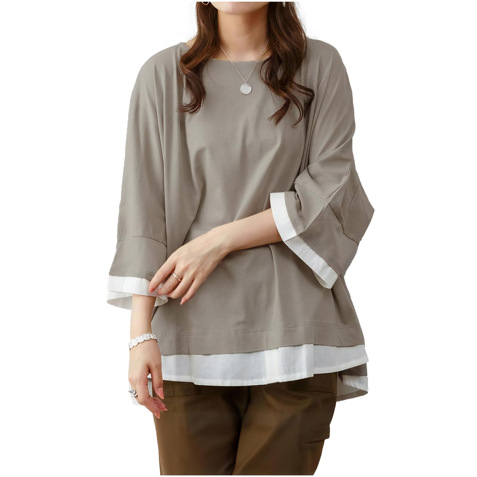 

short loose large big figure for [CROSSMARVELLY] Women s T-shirt, sleeve, plain, fit, size, cotton, cute, silhouette, long, stylish, covering,