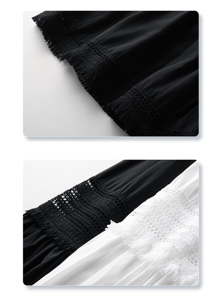 Women's High Waist Black Lace A-Line Midi Skirt - Spring/Summer 2025 Slimming Puffy Cake Swing