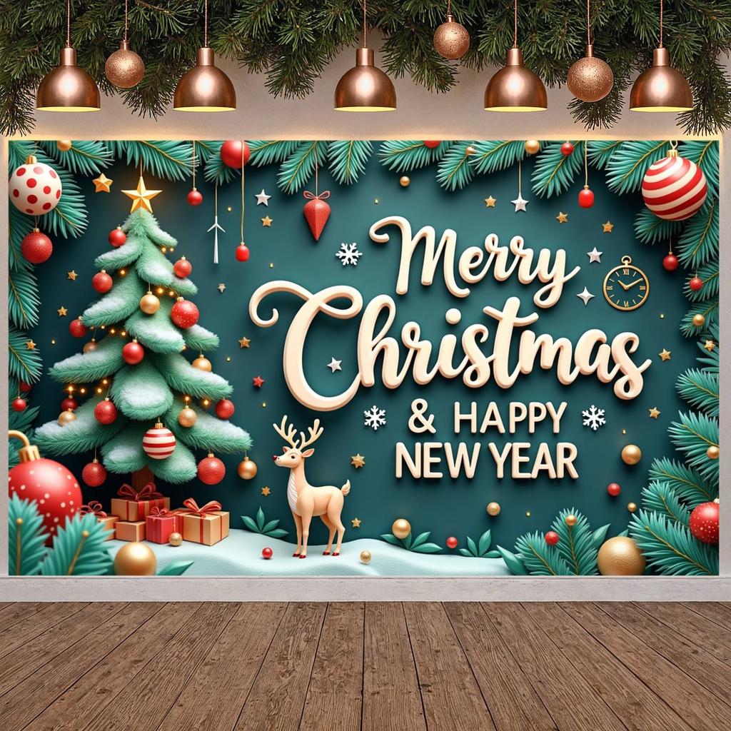 Christmas Holiday Background Reindeer Pattern Happy New Year Backdrop Winter Celebration Display Festive Typography For Winter