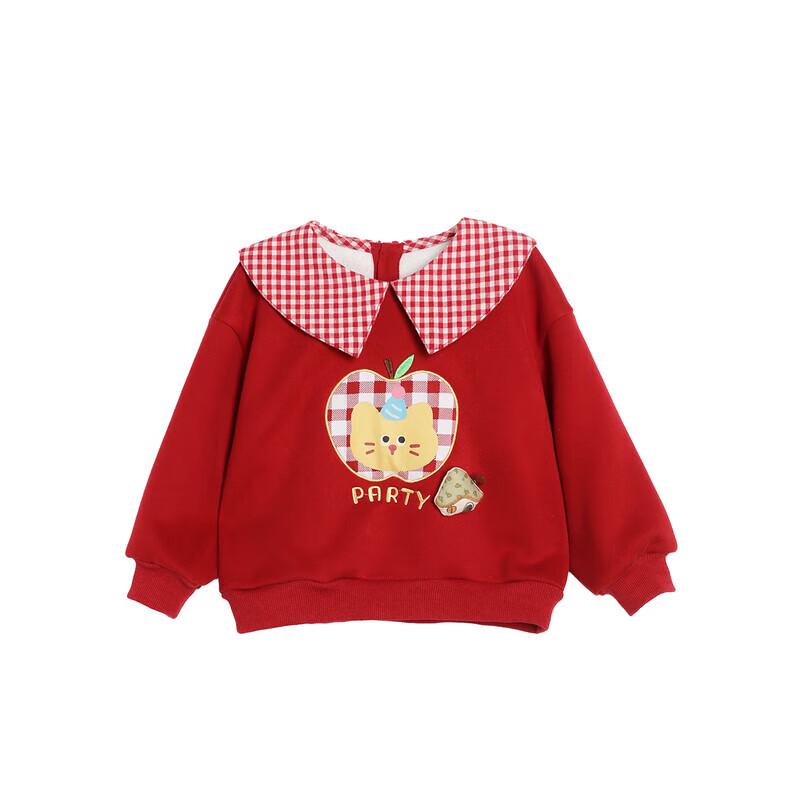 LUSON Xiao o Ba Girls' Fleece-Lined Cartoon Turn-Down Collar Sweatshirt