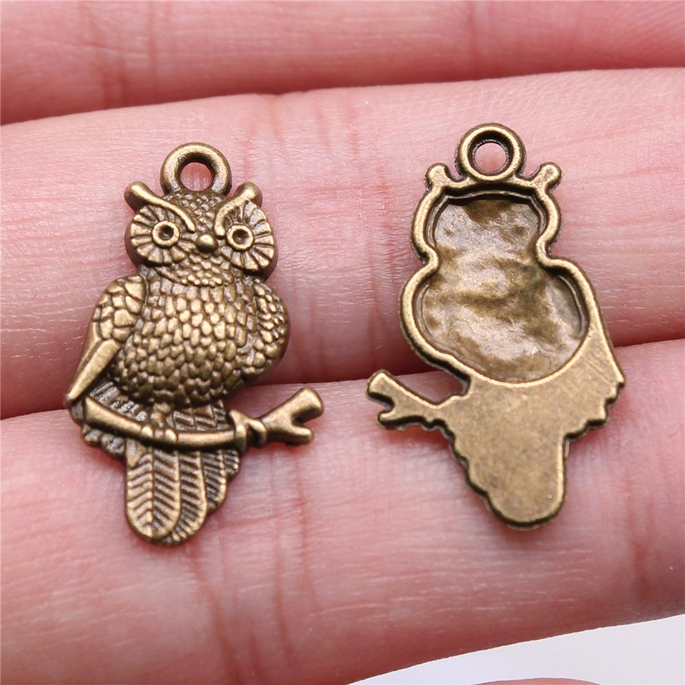 10pcs Vintage Antique Bronze Color Plated Owl Charms Pendant For Necklace Keychain Making DIY Crafts