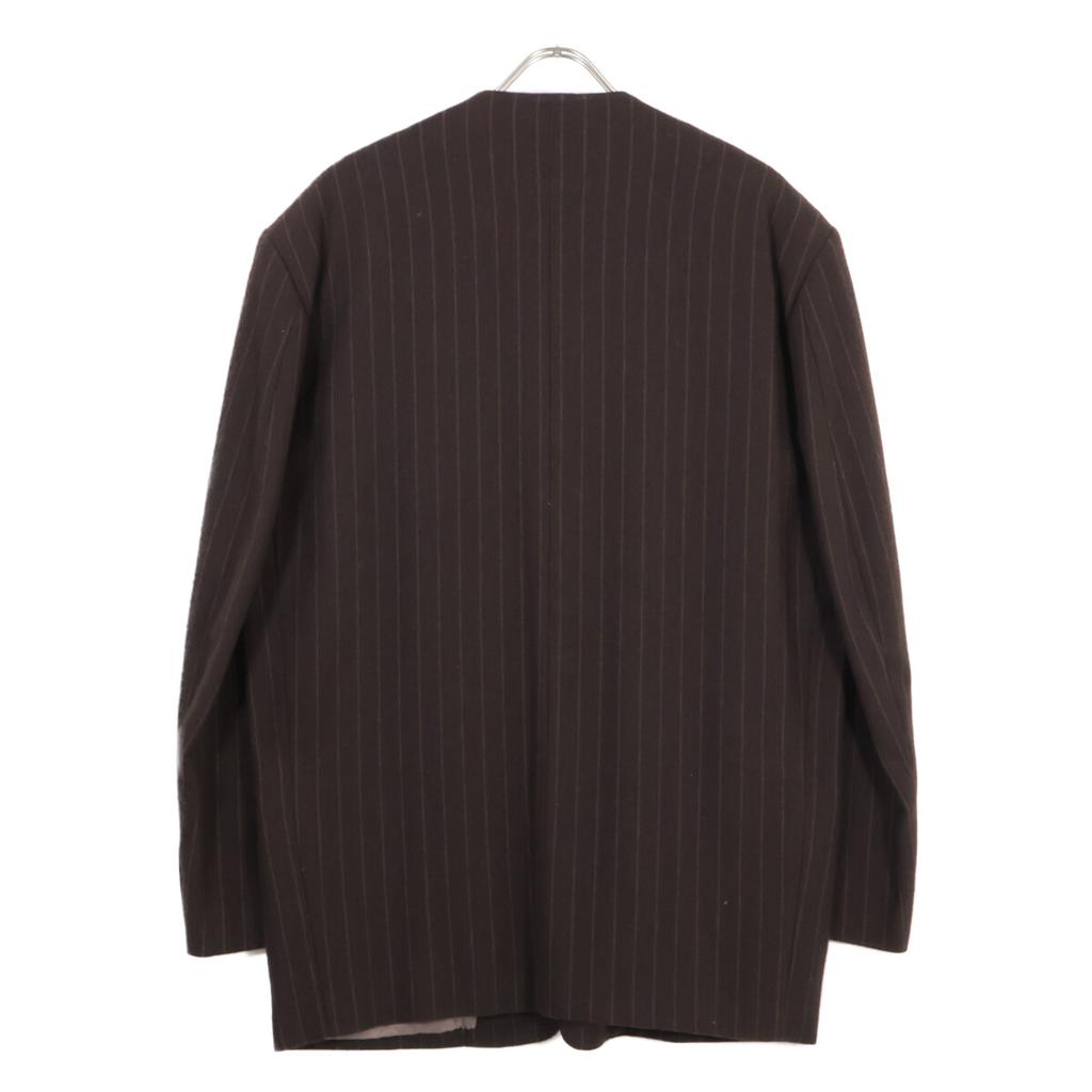 Y's for Men MC-J06-119 Striped Wool Collarless Jacket Jacket M BrownUsed