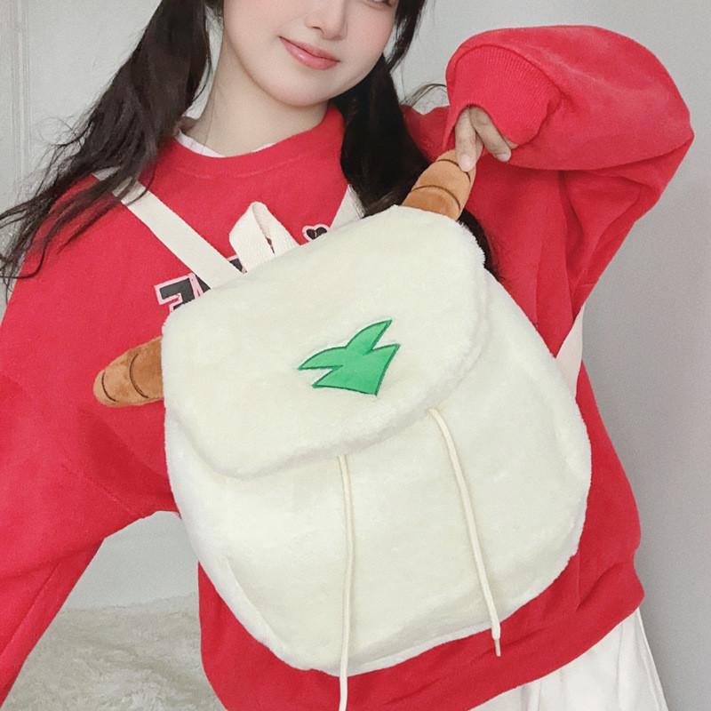 Cute Cartoon Plush Sheep Backpack For Students White Color Soft Embroidered School Bag