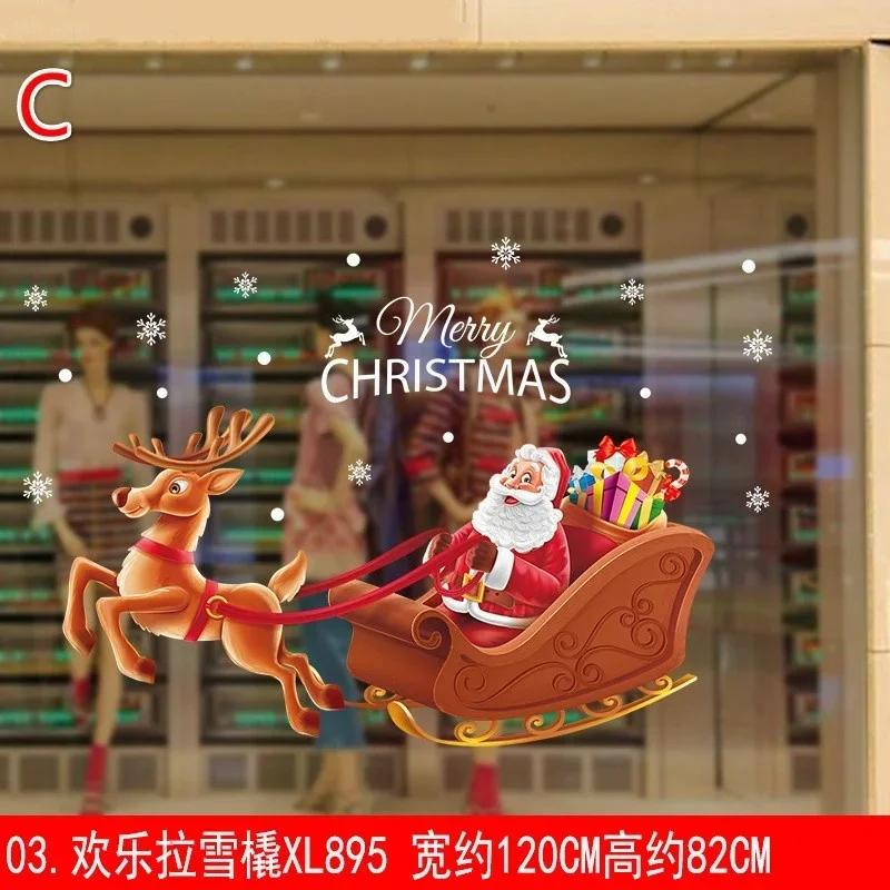Christmas Decoration Penguin Sleigh Cartoon Elk Snowman Door Sticker Window Glass Wall Sticker