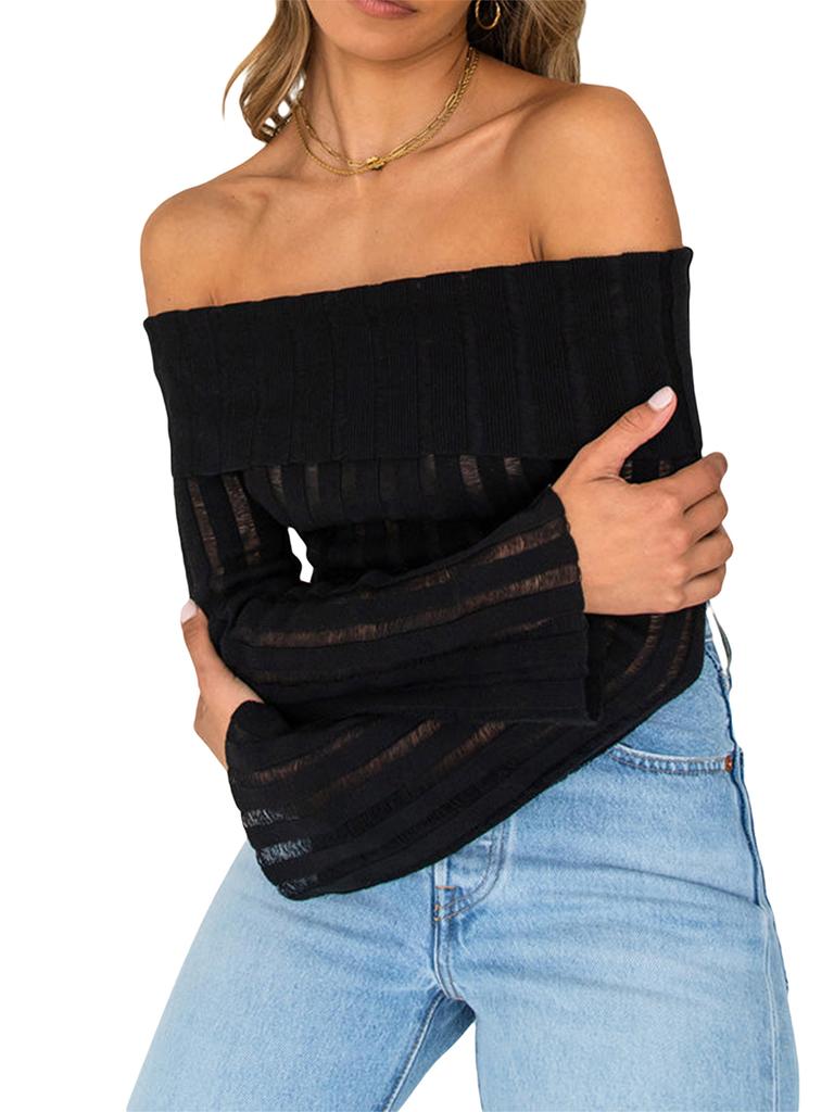 Women Y2k Fairy Off Shoulder Long Sleeve Top Tee Slim Fitted Crop Tops Basic T-Shirts Pullover Blouse Streetwear